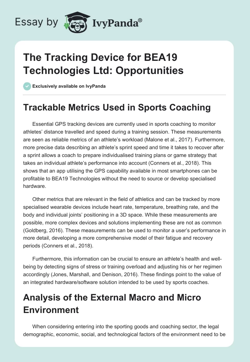 The Tracking Device for BEA19 Technologies Ltd: Opportunities. Page 1