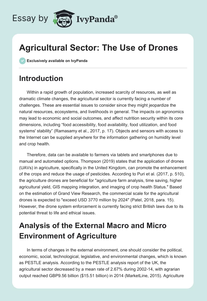Agricultural Sector: The Use of Drones. Page 1