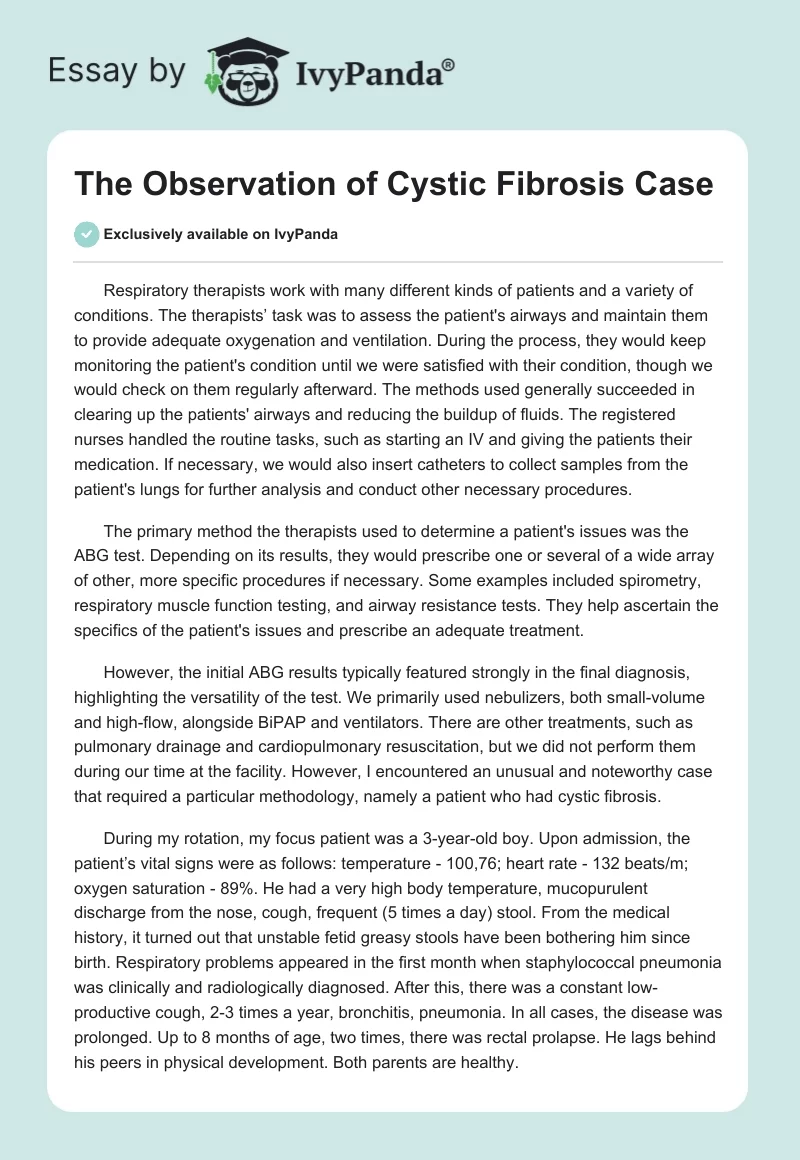 The Observation of Cystic Fibrosis Case. Page 1
