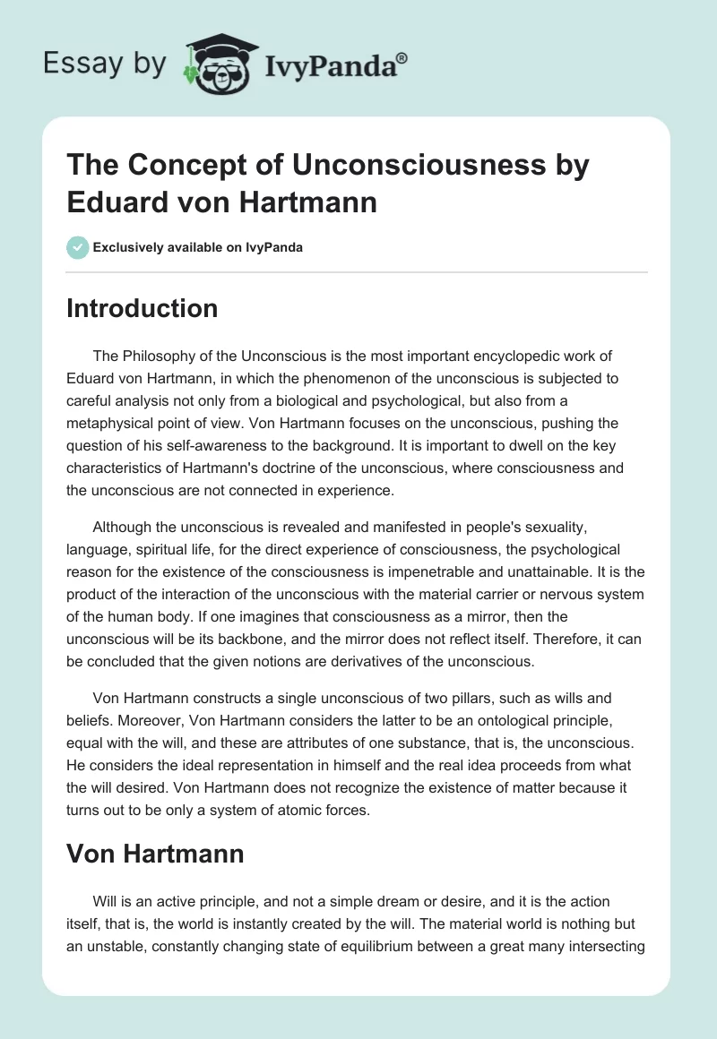 The Concept of Unconsciousness by Eduard von Hartmann. Page 1