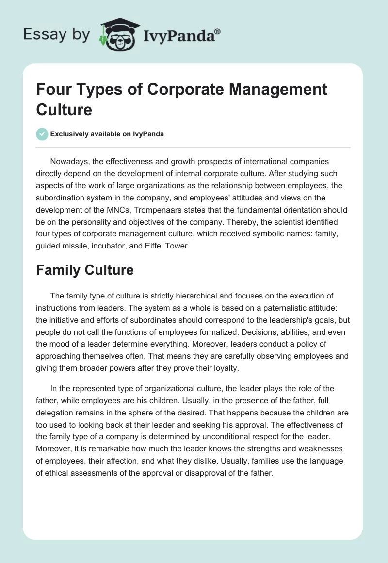 Four Types of Corporate Management Culture. Page 1