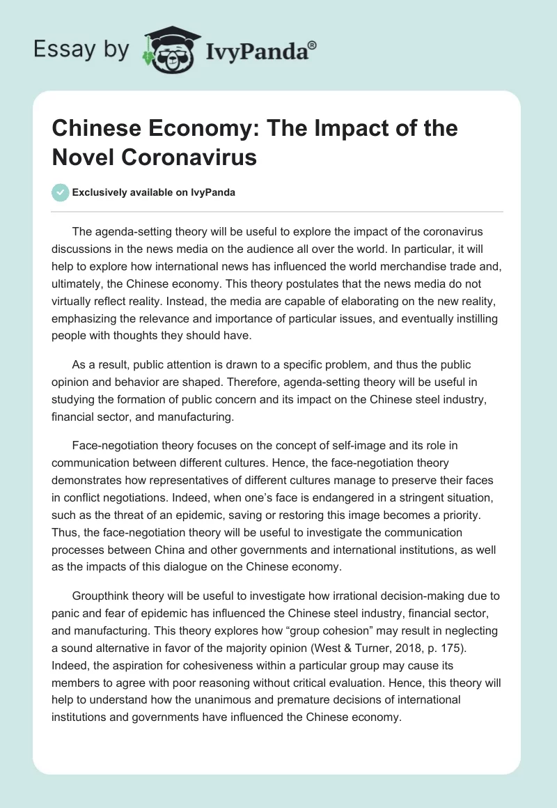 Chinese Economy: The Impact of the Novel Coronavirus. Page 1