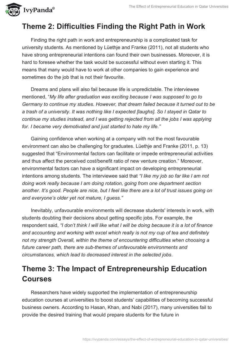The Effect of Entrepreneurial Education in Qatar Universities. Page 3
