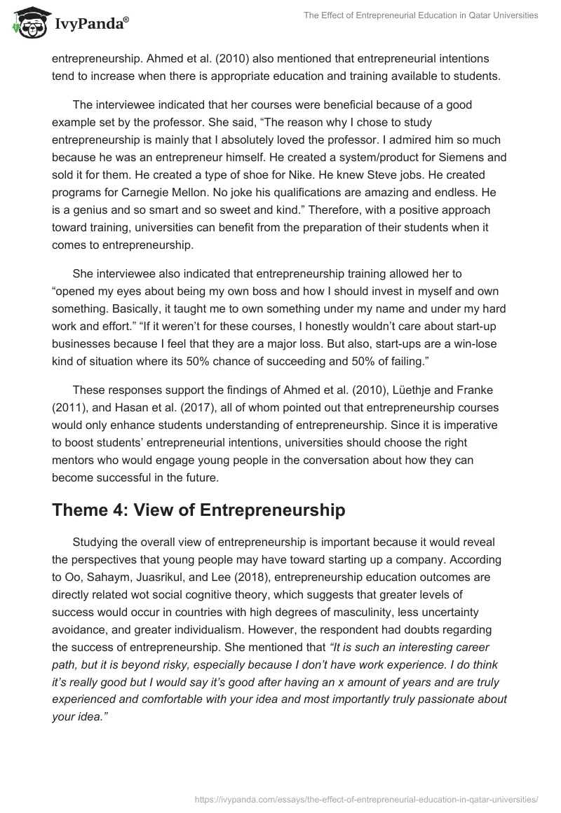 The Effect of Entrepreneurial Education in Qatar Universities. Page 4