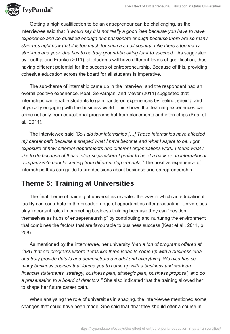 The Effect of Entrepreneurial Education in Qatar Universities. Page 5