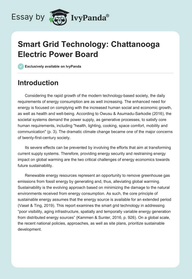 Smart Grid Technology: Chattanooga Electric Power Board. Page 1