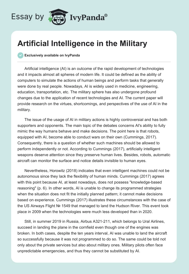 Artificial Intelligence in the Military. Page 1