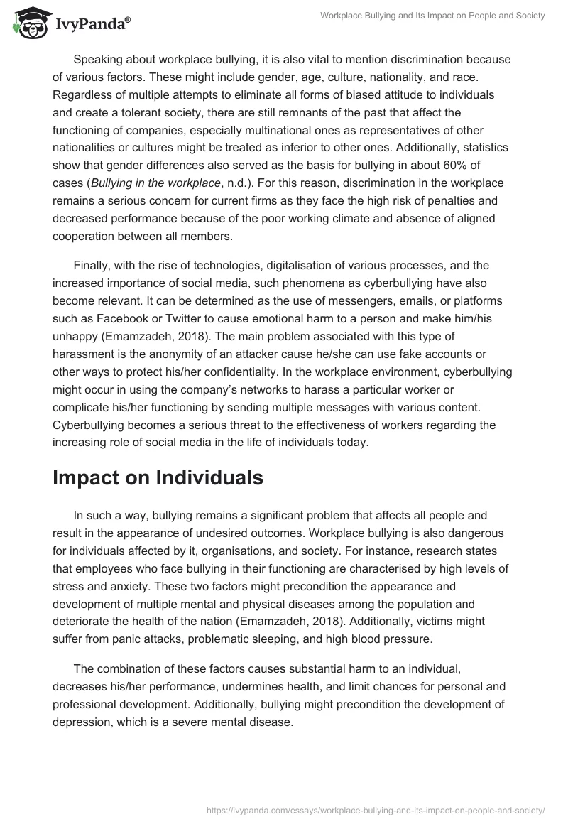 Workplace Bullying and Its Impact on People and Society. Page 4