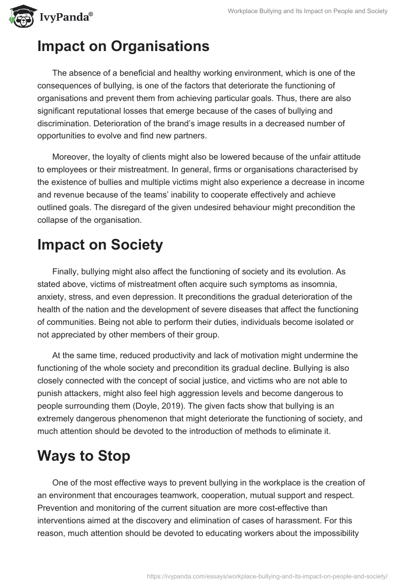 Workplace Bullying and Its Impact on People and Society. Page 5
