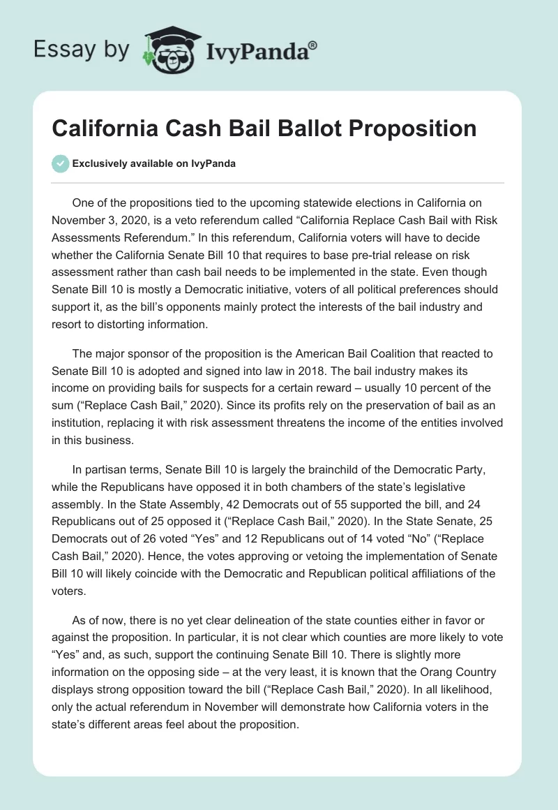 California Cash Bail Ballot Proposition. Page 1