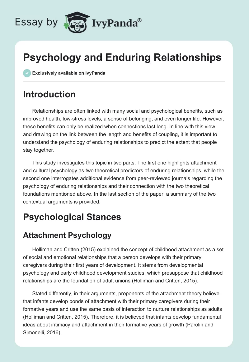 Psychology and Enduring Relationships. Page 1