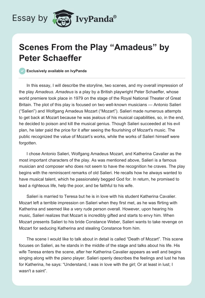Scenes From the Play “Amadeus” by Peter Schaeffer. Page 1