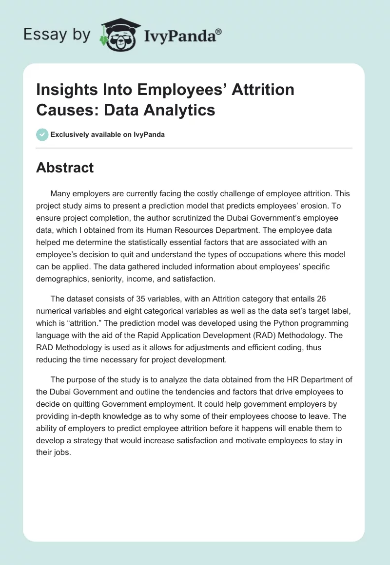 Insights Into Employees’ Attrition Causes: Data Analytics. Page 1