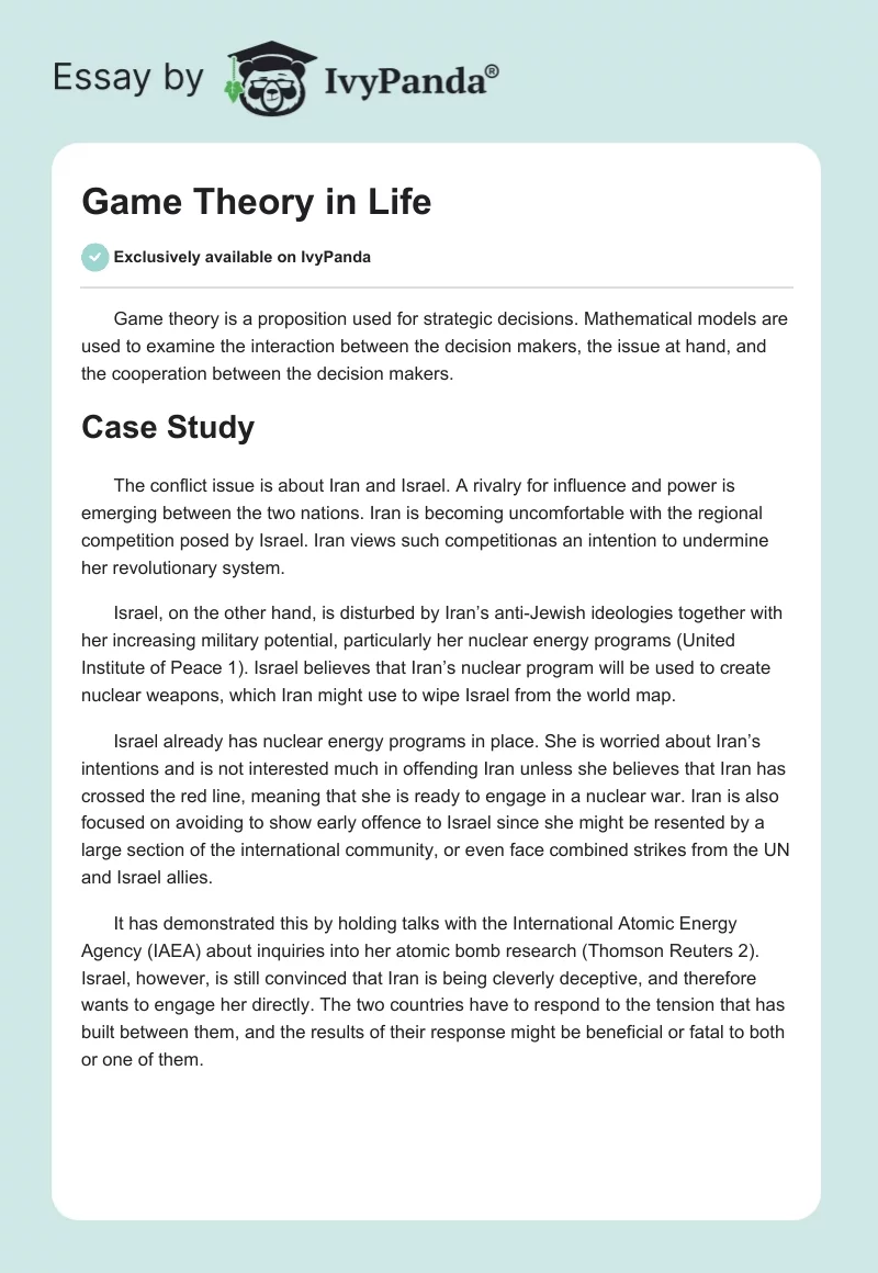 Game Theory in Life. Page 1