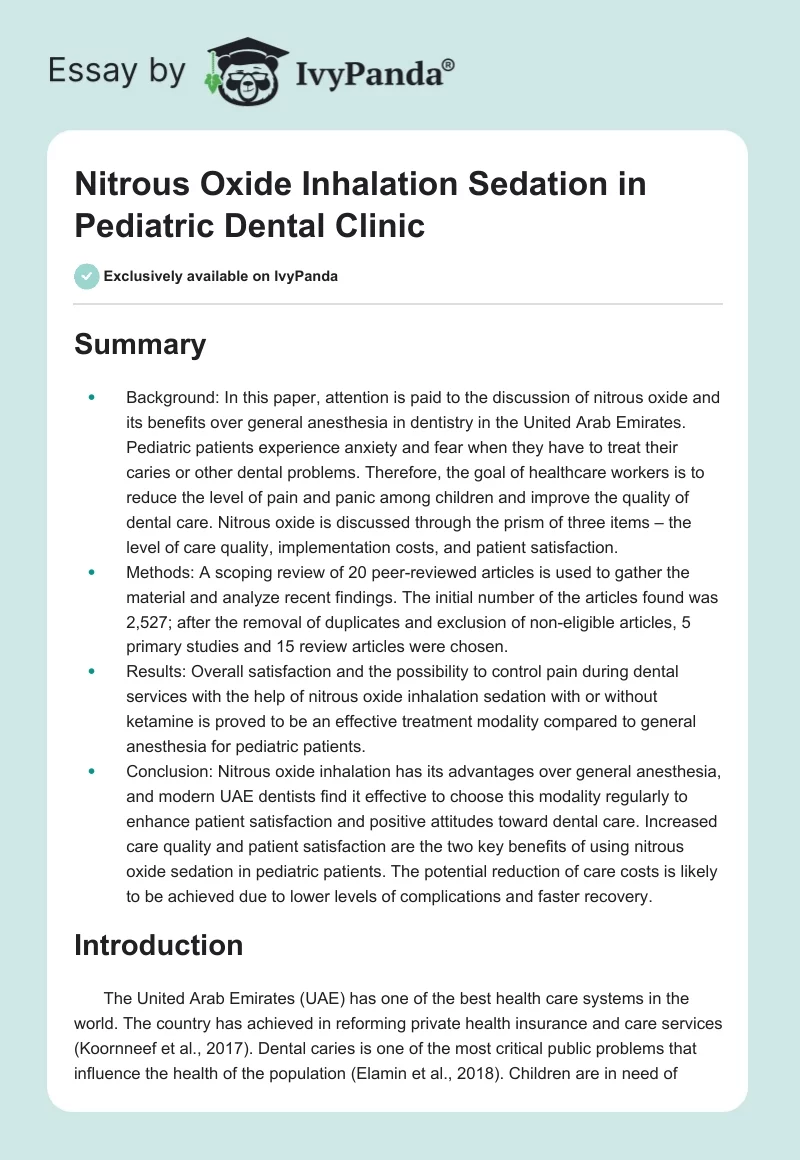 Nitrous Oxide Inhalation Sedation in Pediatric Dental Clinic. Page 1