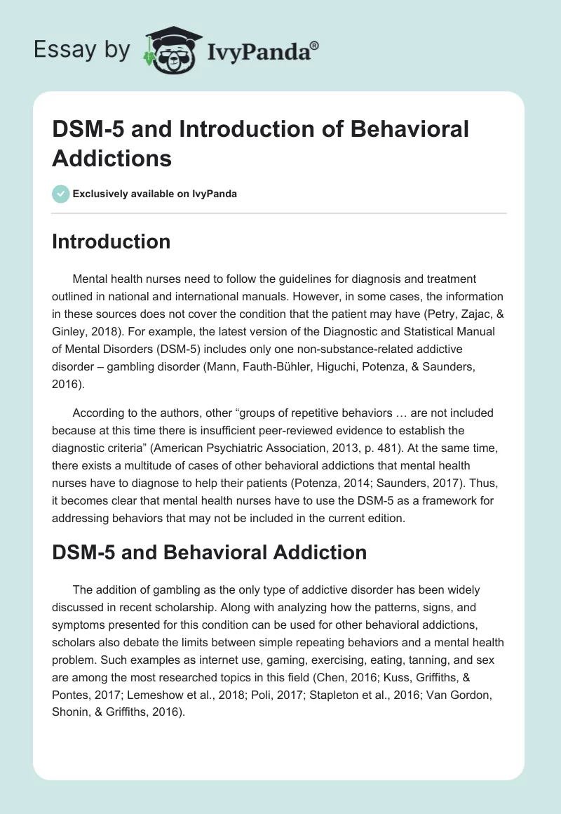 DSM-5 and Introduction of Behavioral Addictions. Page 1
