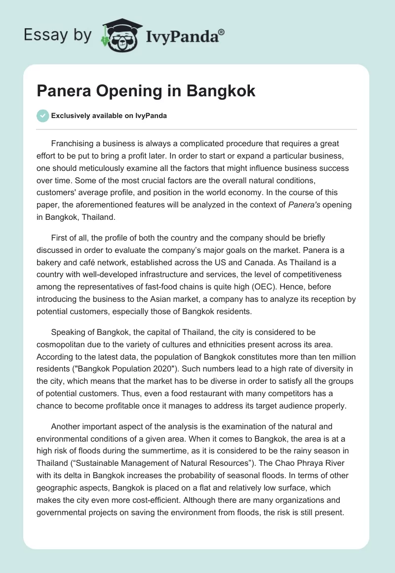 Panera Opening in Bangkok. Page 1