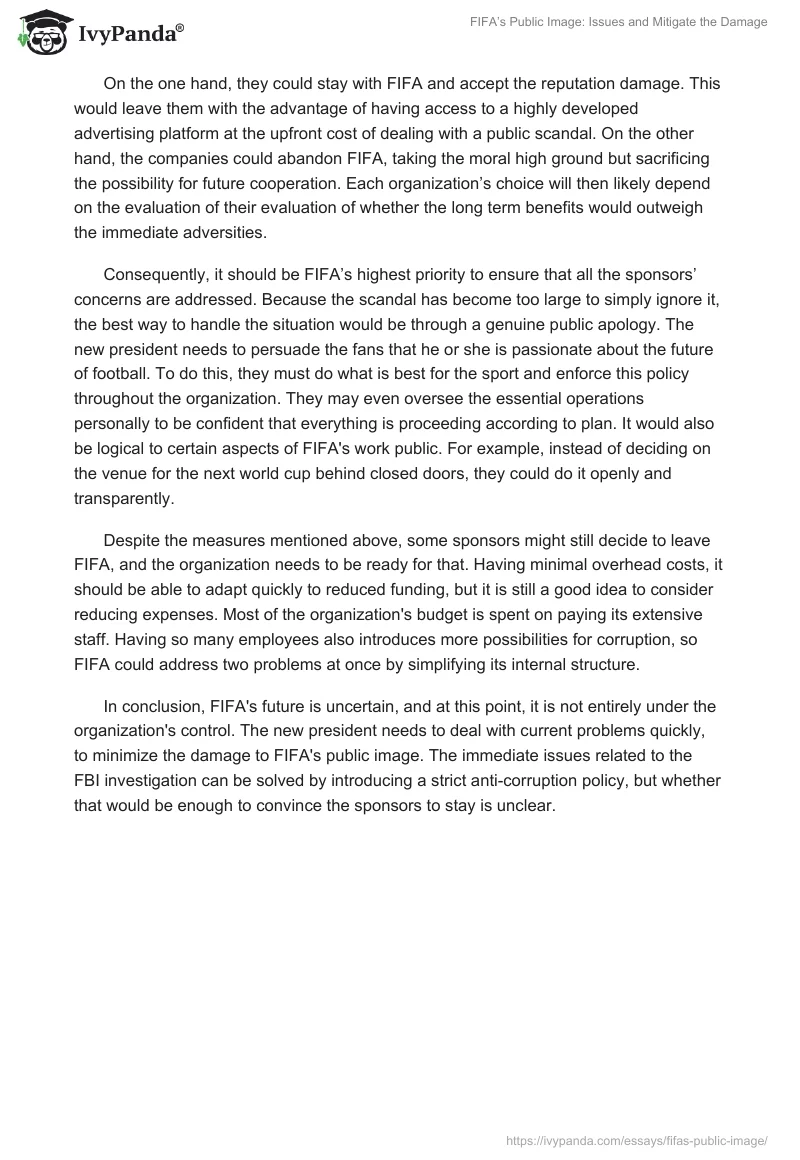 FIFA’s Public Image: Issues and Mitigate the Damage. Page 4