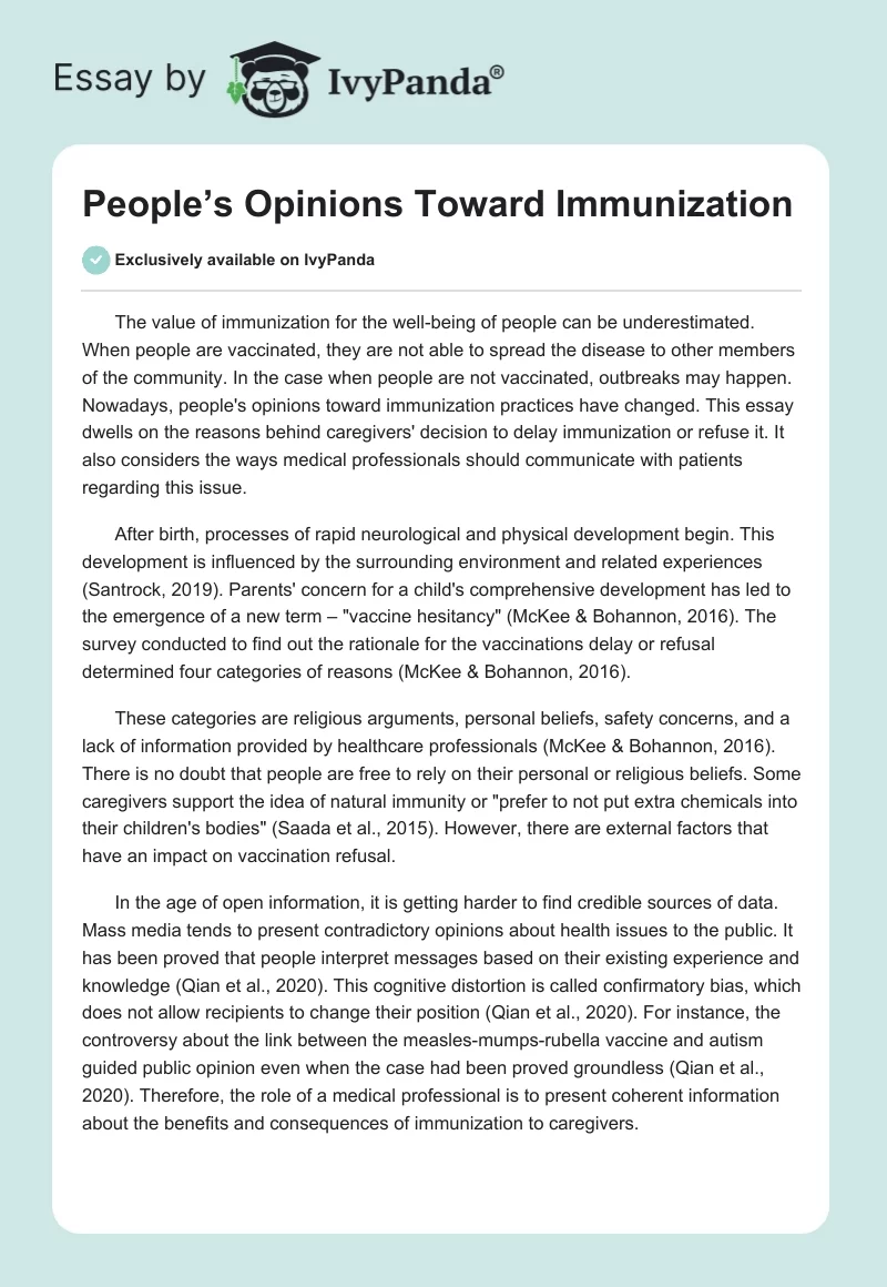 People’s Opinions Toward Immunization. Page 1
