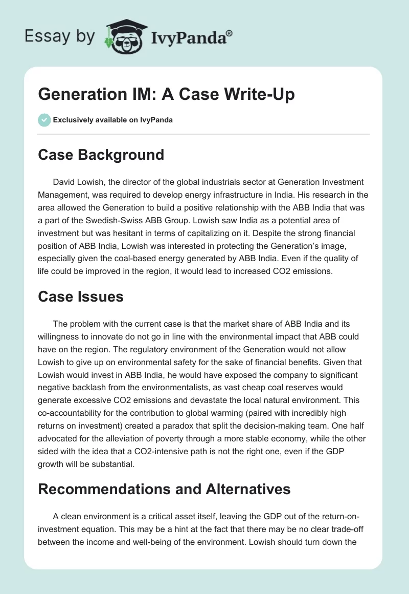 Generation IM: A Case Write-Up. Page 1
