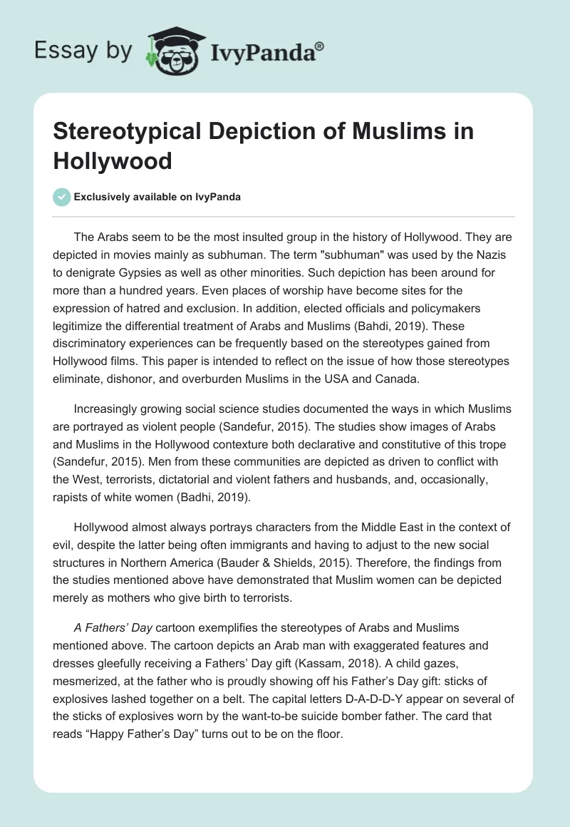 Stereotypical Depiction of Muslims in Hollywood. Page 1