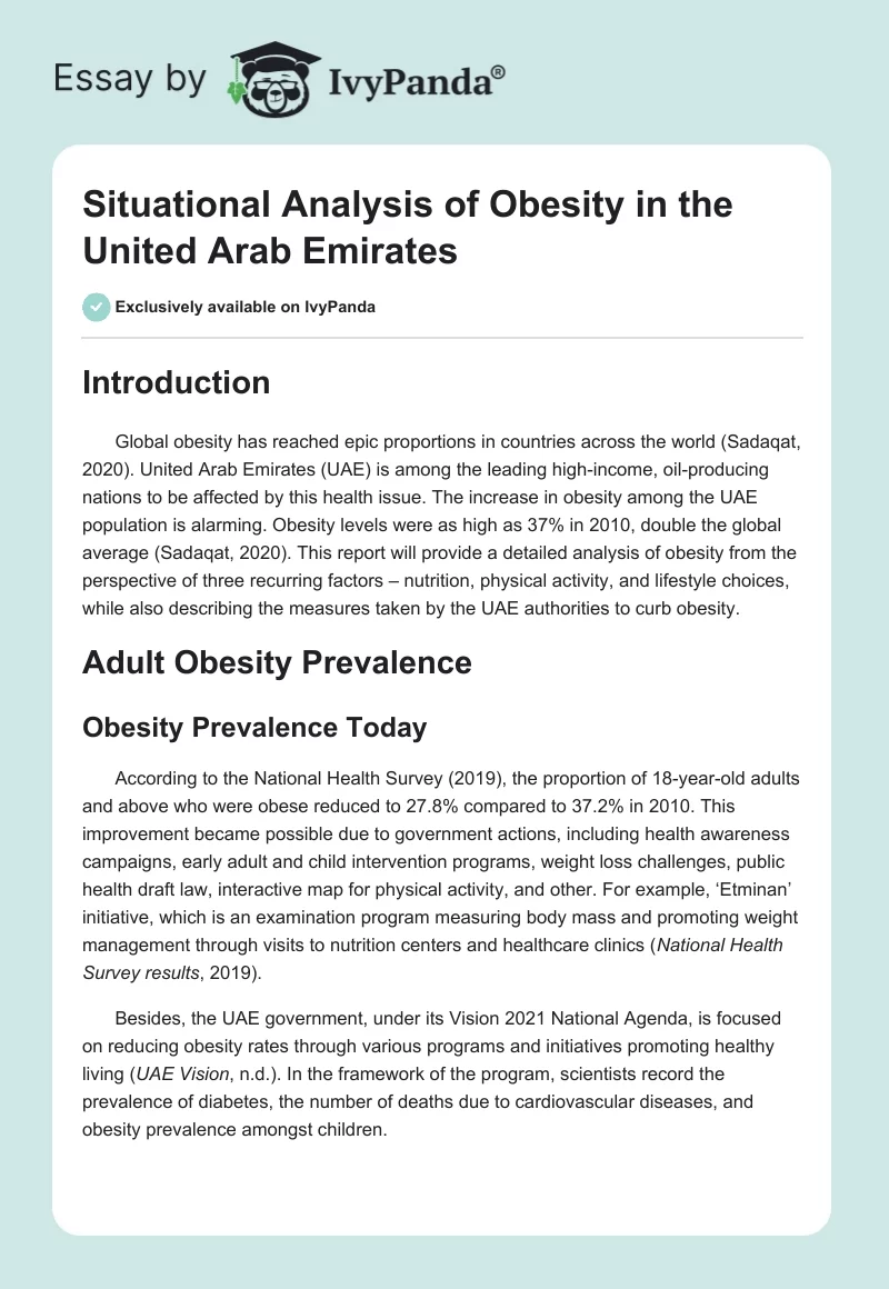 Situational Analysis of Obesity in the United Arab Emirates. Page 1