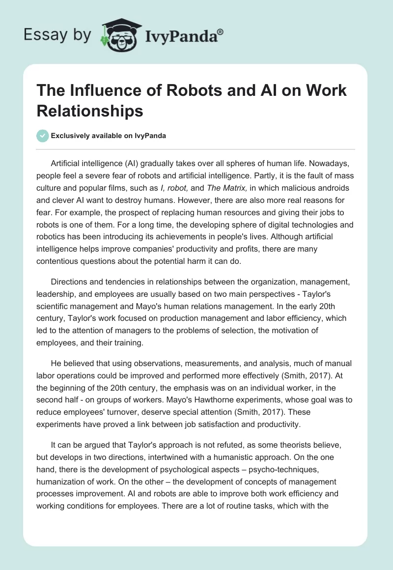 The Influence of Robots and AI on Work Relationships. Page 1
