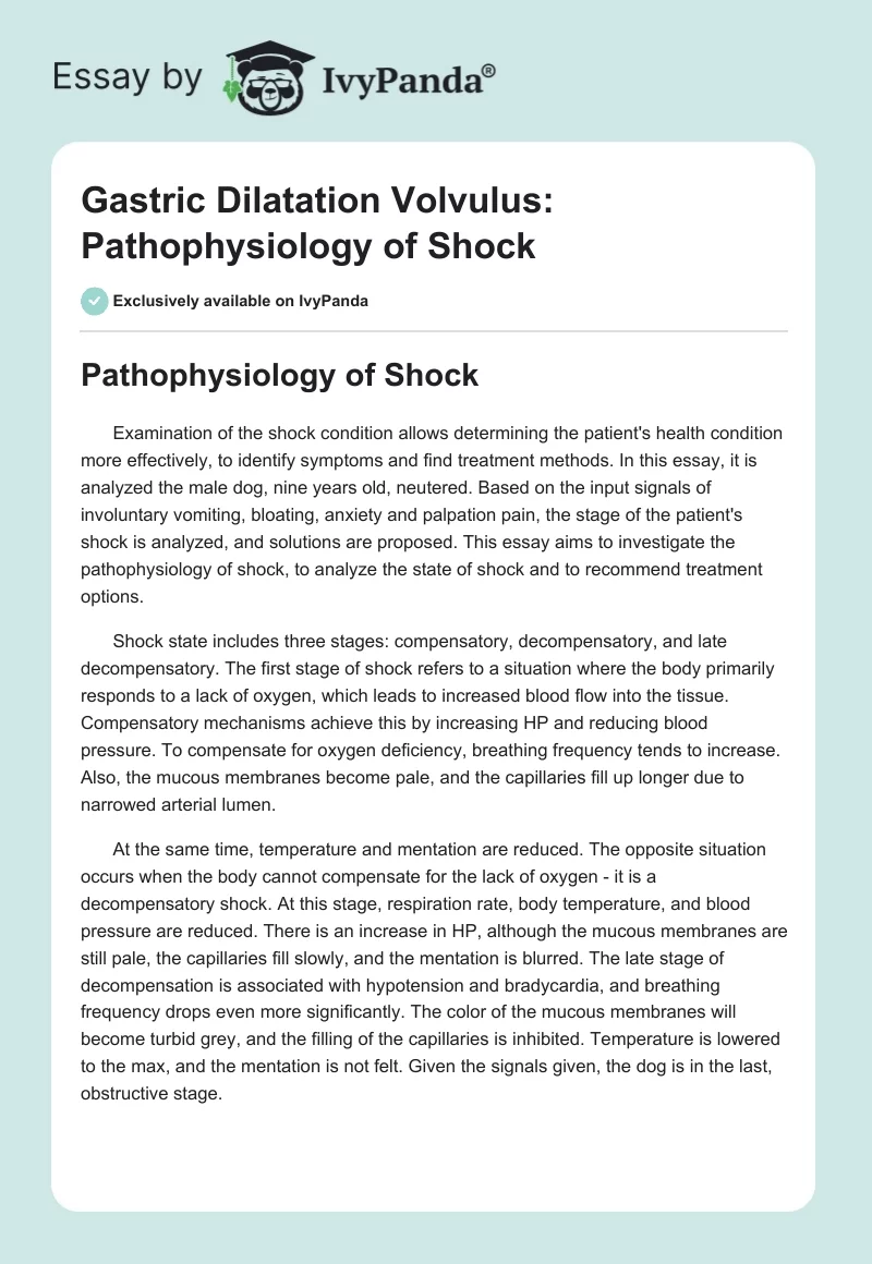 Gastric Dilatation Volvulus: Pathophysiology of Shock. Page 1