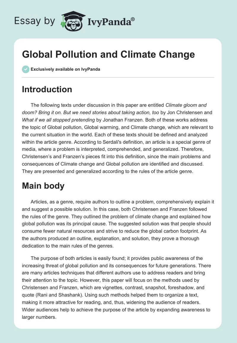 Global Pollution and Climate Change. Page 1