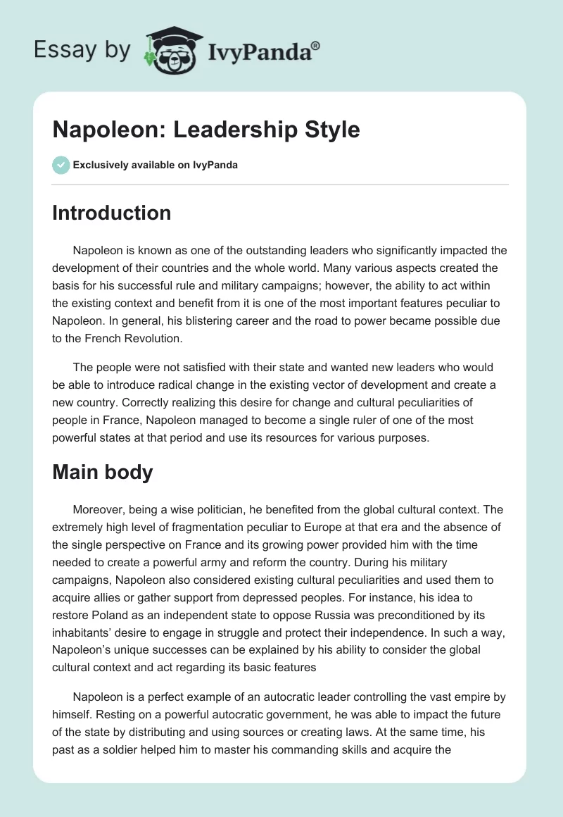 Napoleon: Leadership Style. Page 1