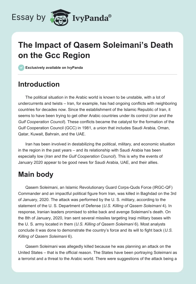 The Impact of Qasem Soleimani’s Death on the GCC Region. Page 1