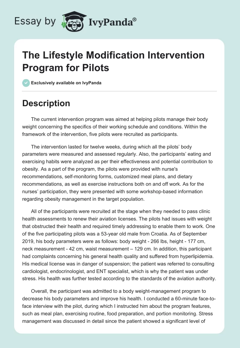The Lifestyle Modification Intervention Program for Pilots. Page 1