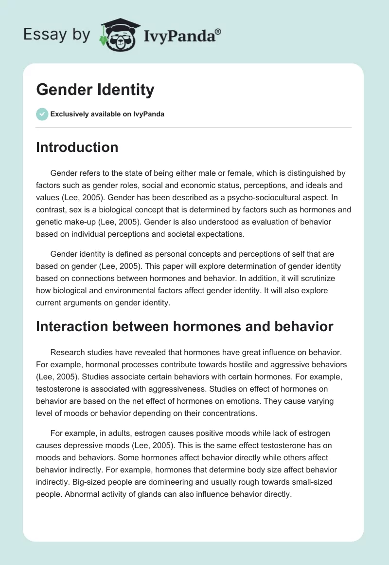 gender identity disorder argumentative essay