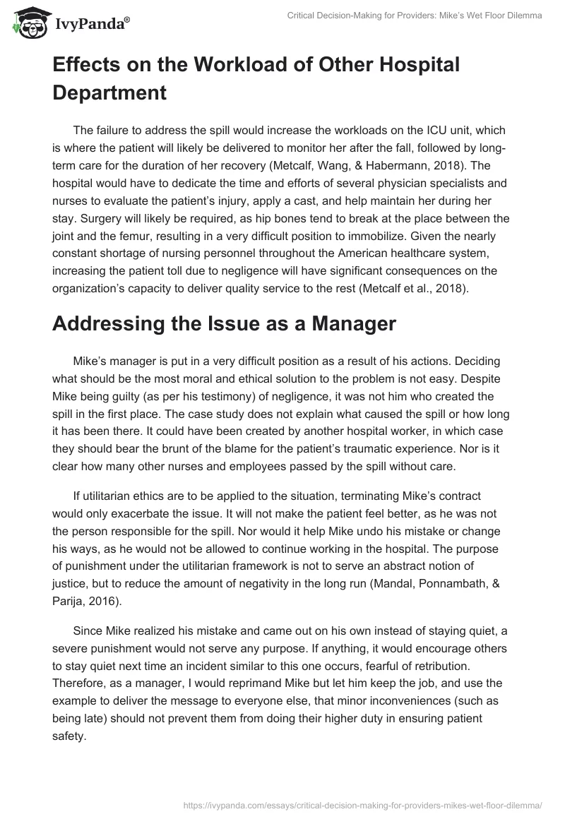 Critical Decision-Making for Providers: Mike’s Wet Floor Dilemma. Page 3