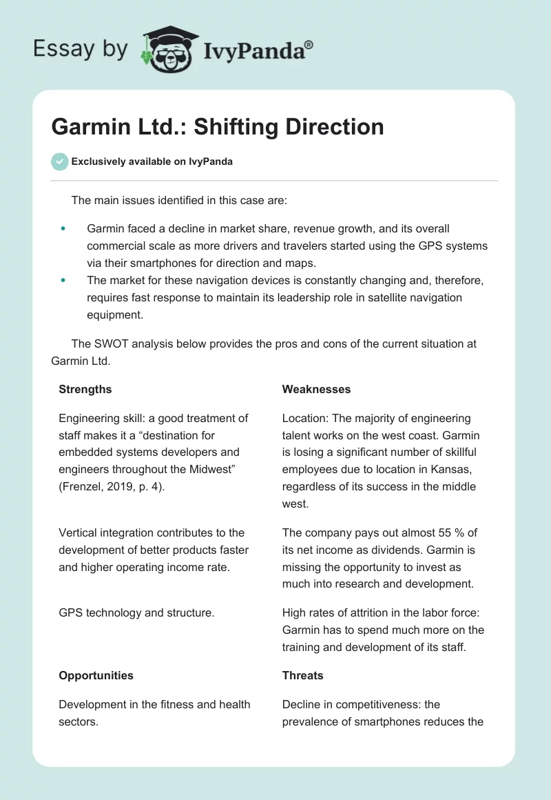 Garmin Ltd.: Shifting Direction. Page 1