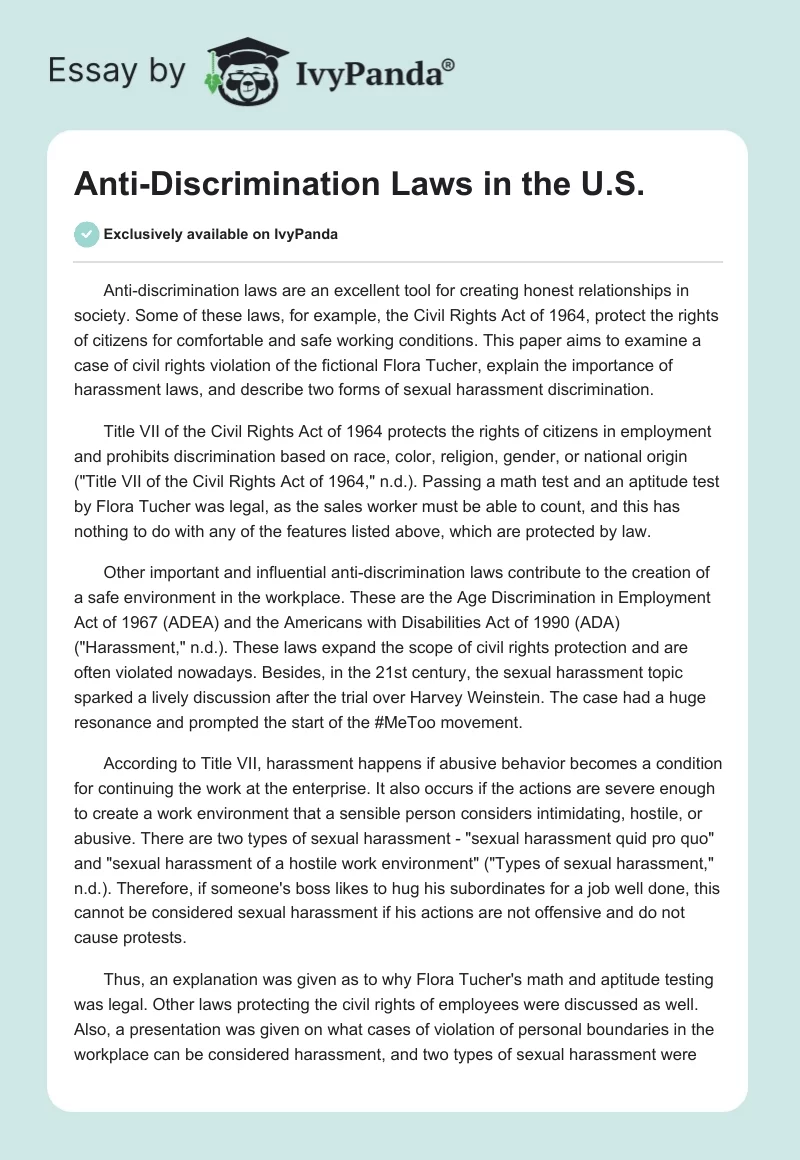 Anti-Discrimination Laws in the U.S.. Page 1