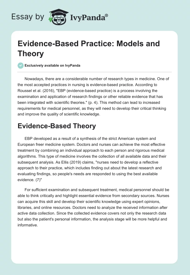 Evidence-Based Practice: Models and Theory. Page 1