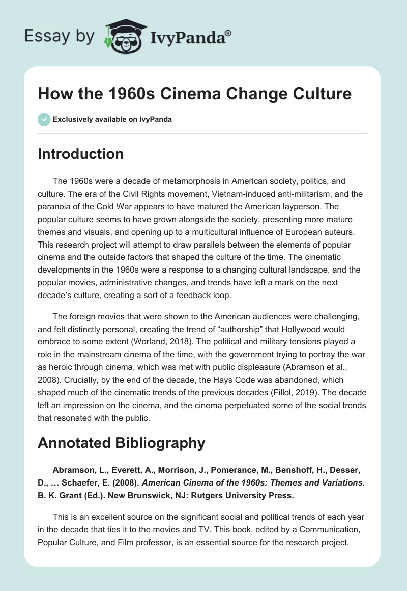 How the 1960s Cinema Change Culture. Page 1