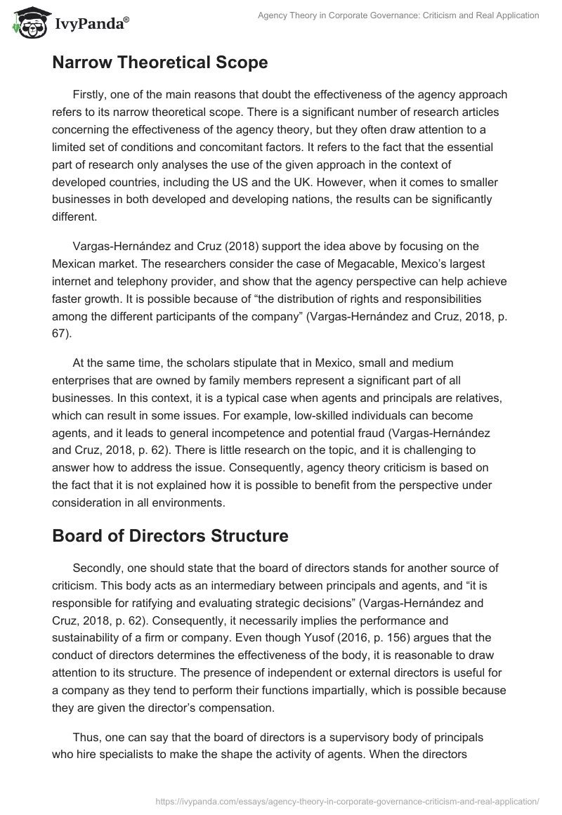 Agency Theory in Corporate Governance: Criticism and Real Application. Page 4
