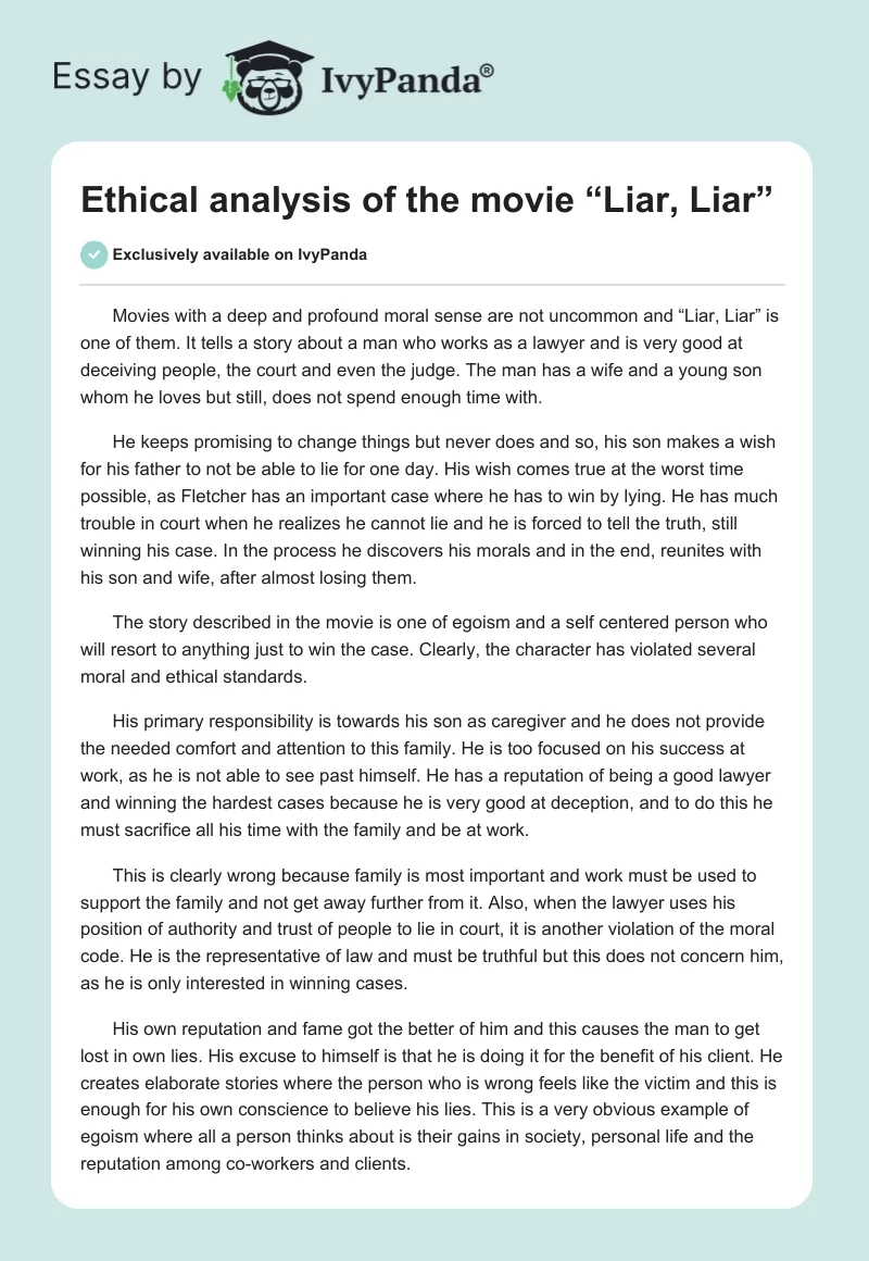 Ethical Analysis of the Movie “Liar, Liar”. Page 1