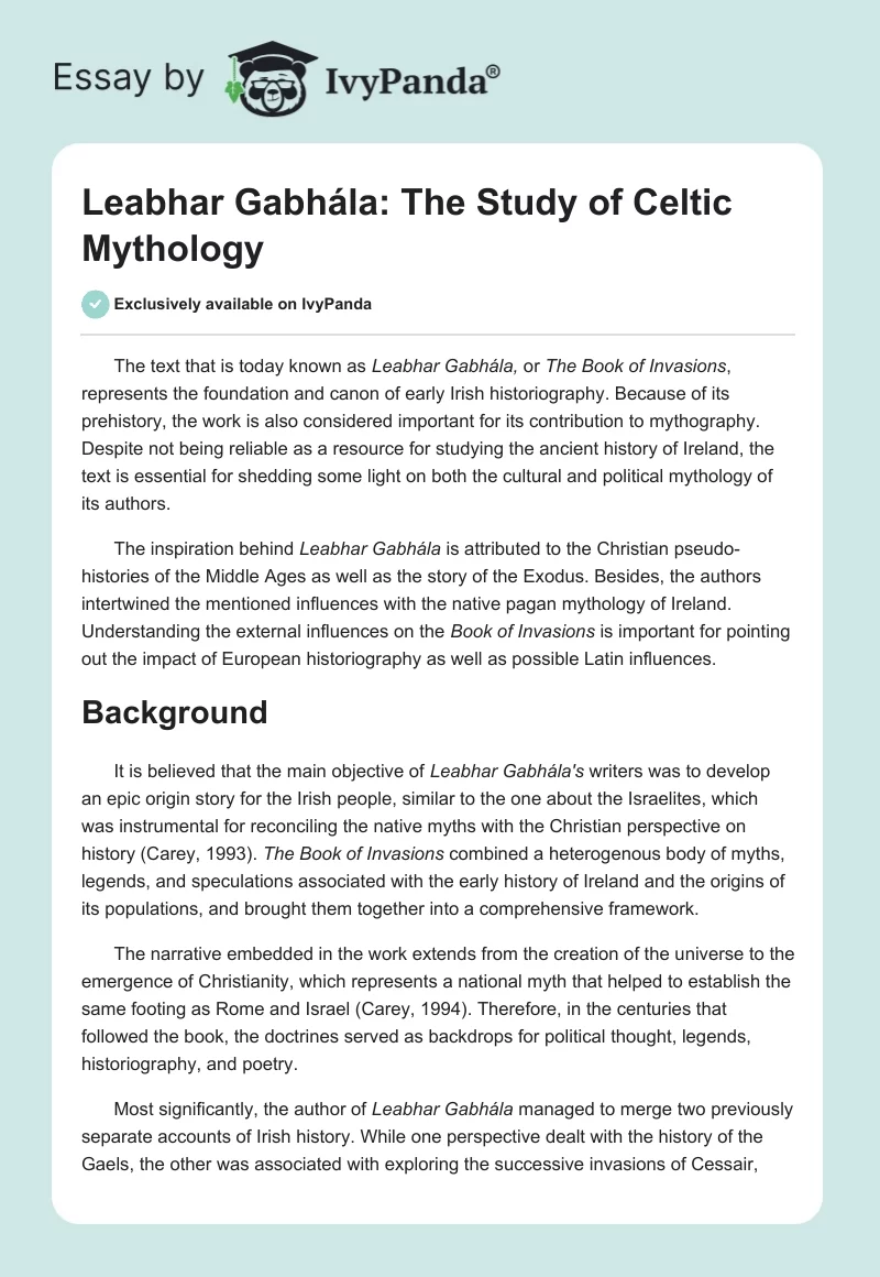 Leabhar Gabhála: The Study of Celtic Mythology. Page 1