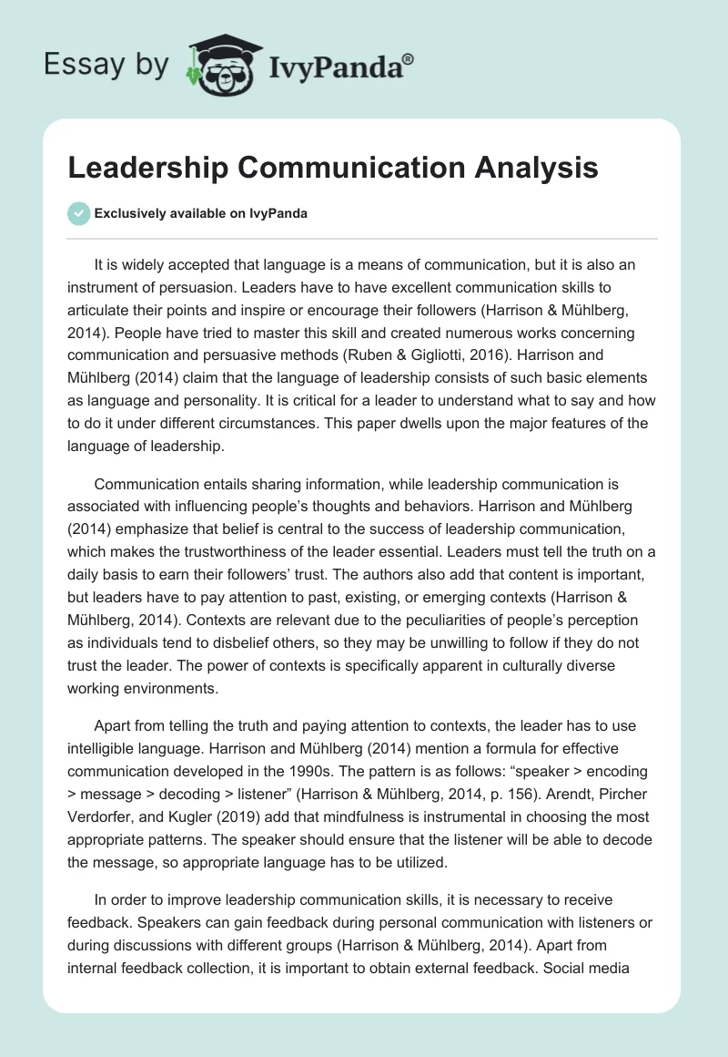 Leadership Communication Analysis. Page 1