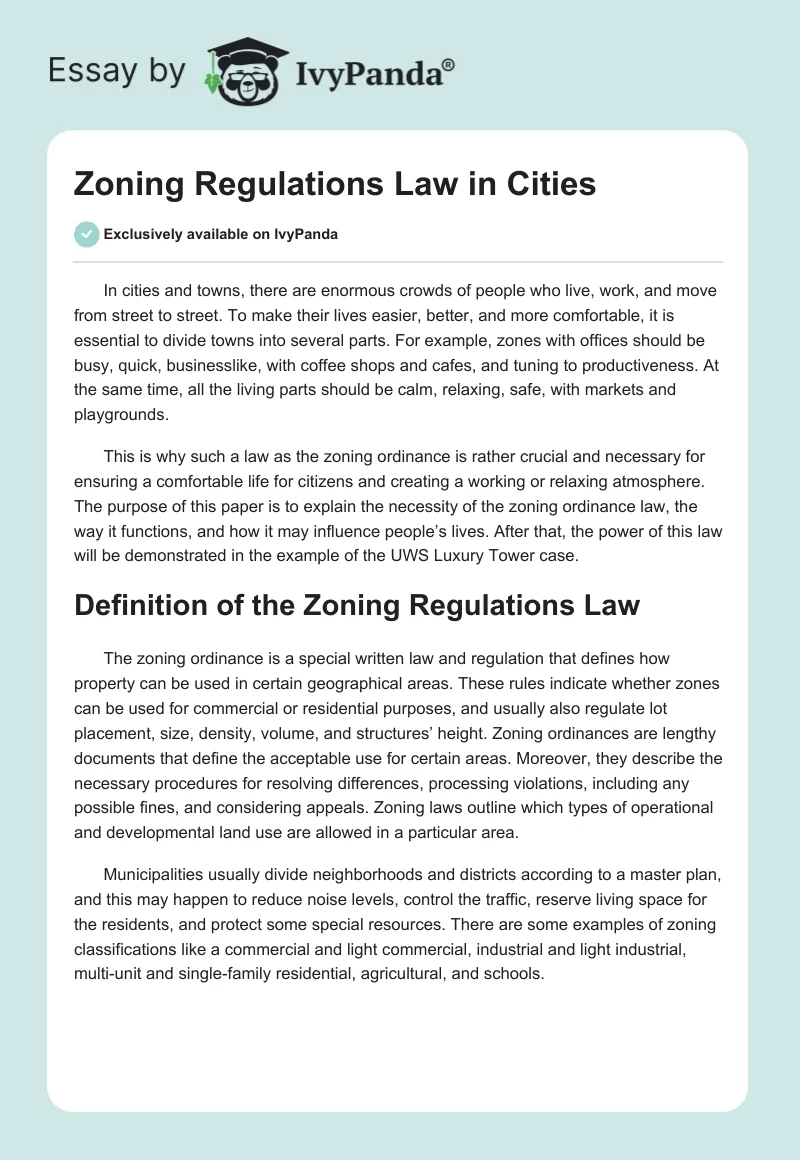 Zoning Regulations Law in Cities. Page 1