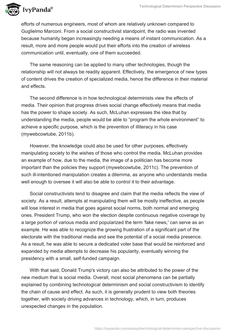 Technological Determinism Perspective Discussion. Page 2