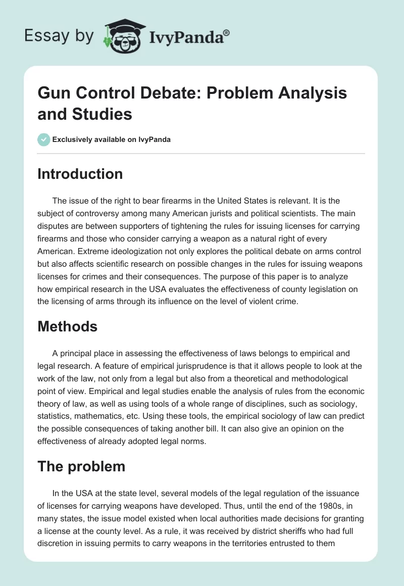 Gun Control Debate: Problem Analysis and Studies. Page 1