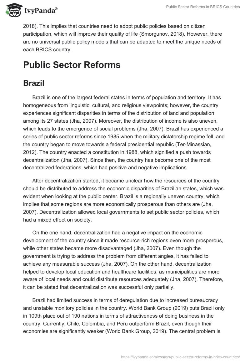 Public Sector Reforms in BRICS Countries. Page 2