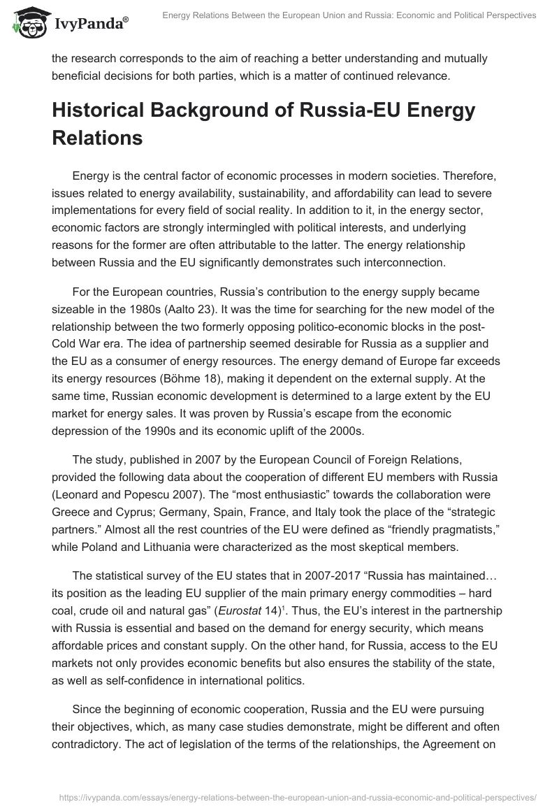 Energy Relations Between the European Union and Russia: Economic and Political Perspectives. Page 2
