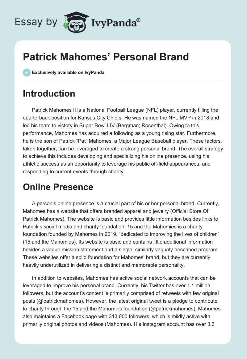 Patrick Mahomes’ Personal Brand. Page 1