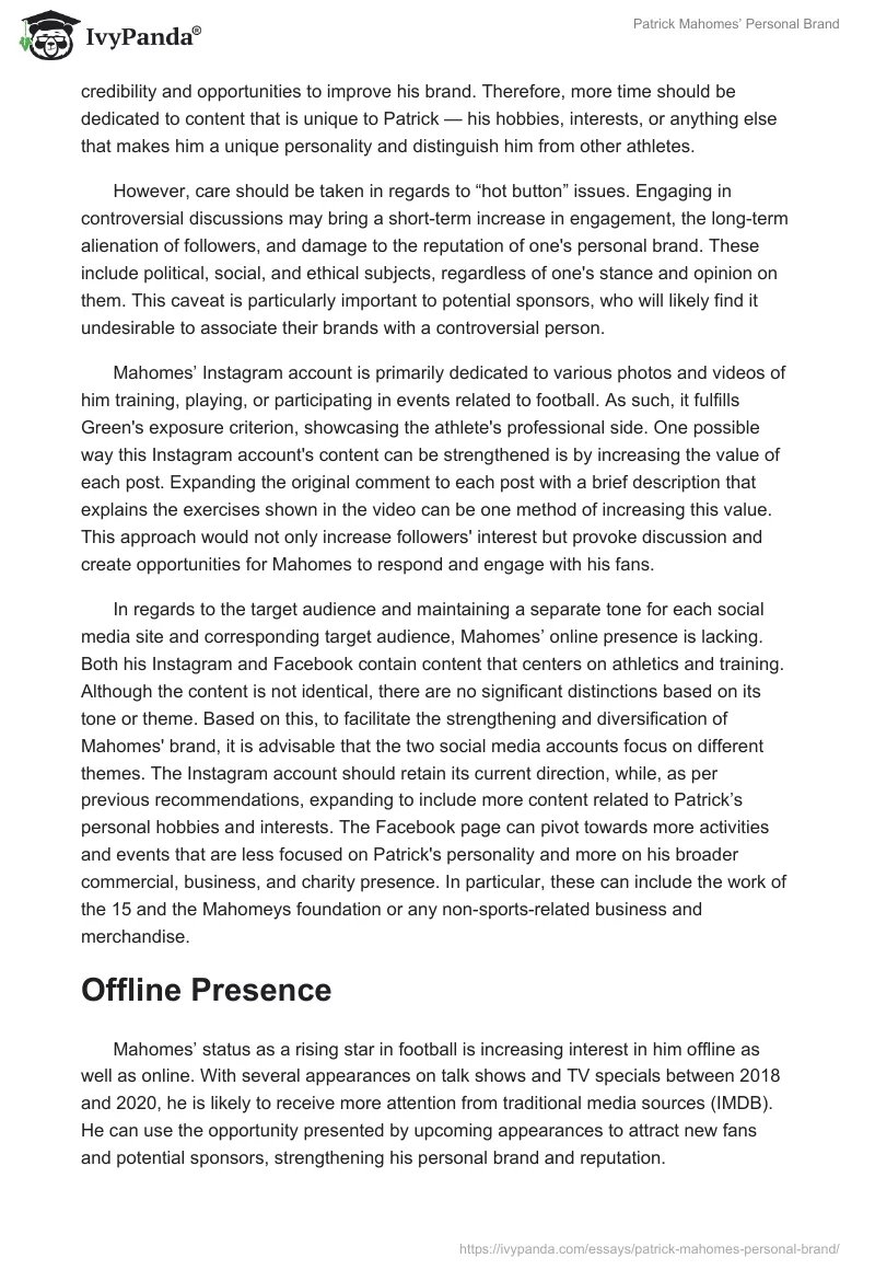 Patrick Mahomes’ Personal Brand. Page 3