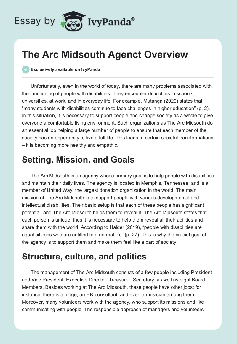 The Arc Midsouth Agenct Overview. Page 1